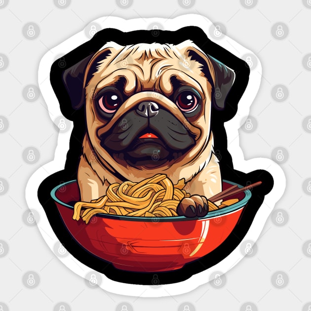 Pug Eating Ramen Sticker by VisionDesigner